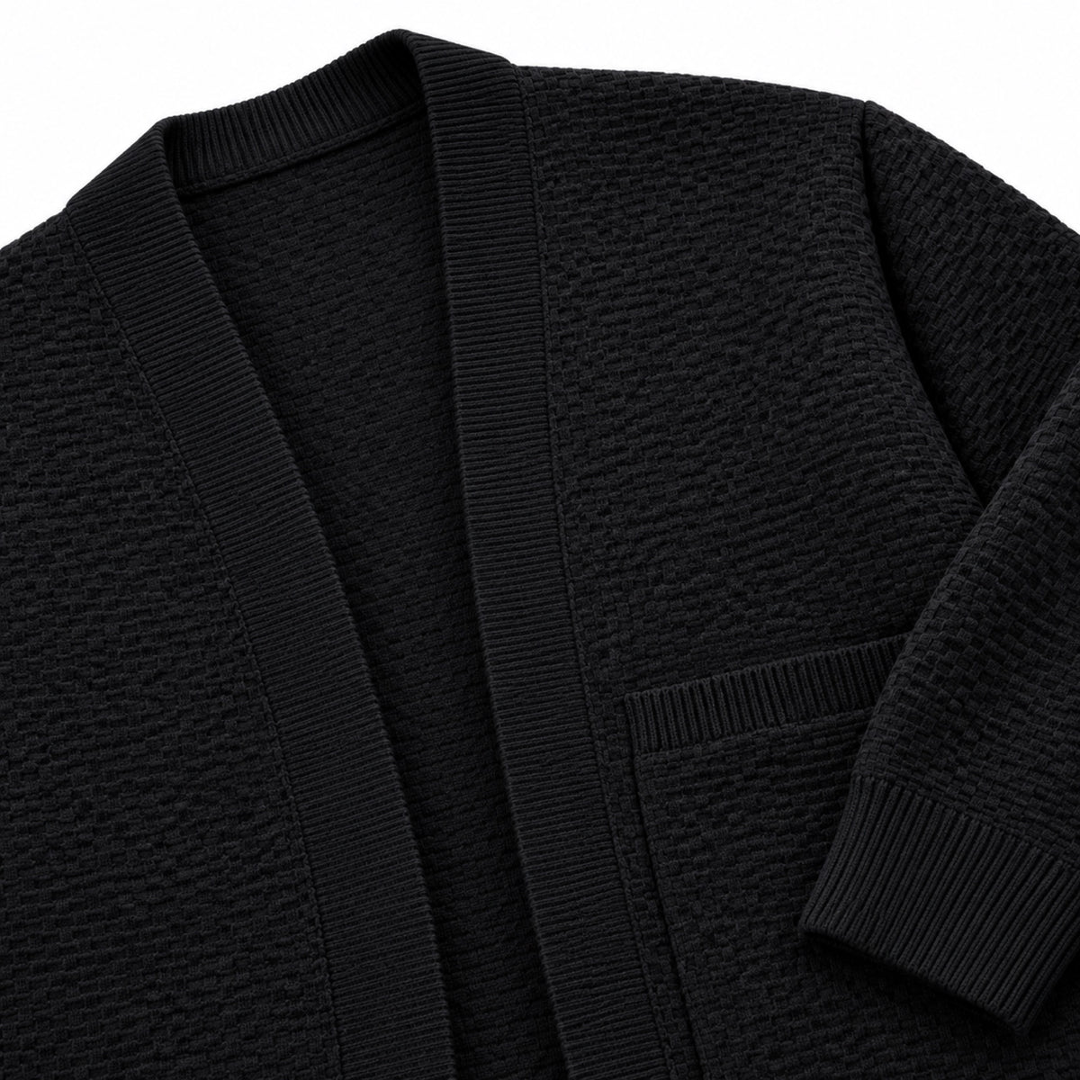 Men’s Textured Open-Front Cardigan Patch Pockets Relaxed Fit
