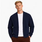 Men’s Textured Open-Front Cardigan Patch Pockets Relaxed Fit