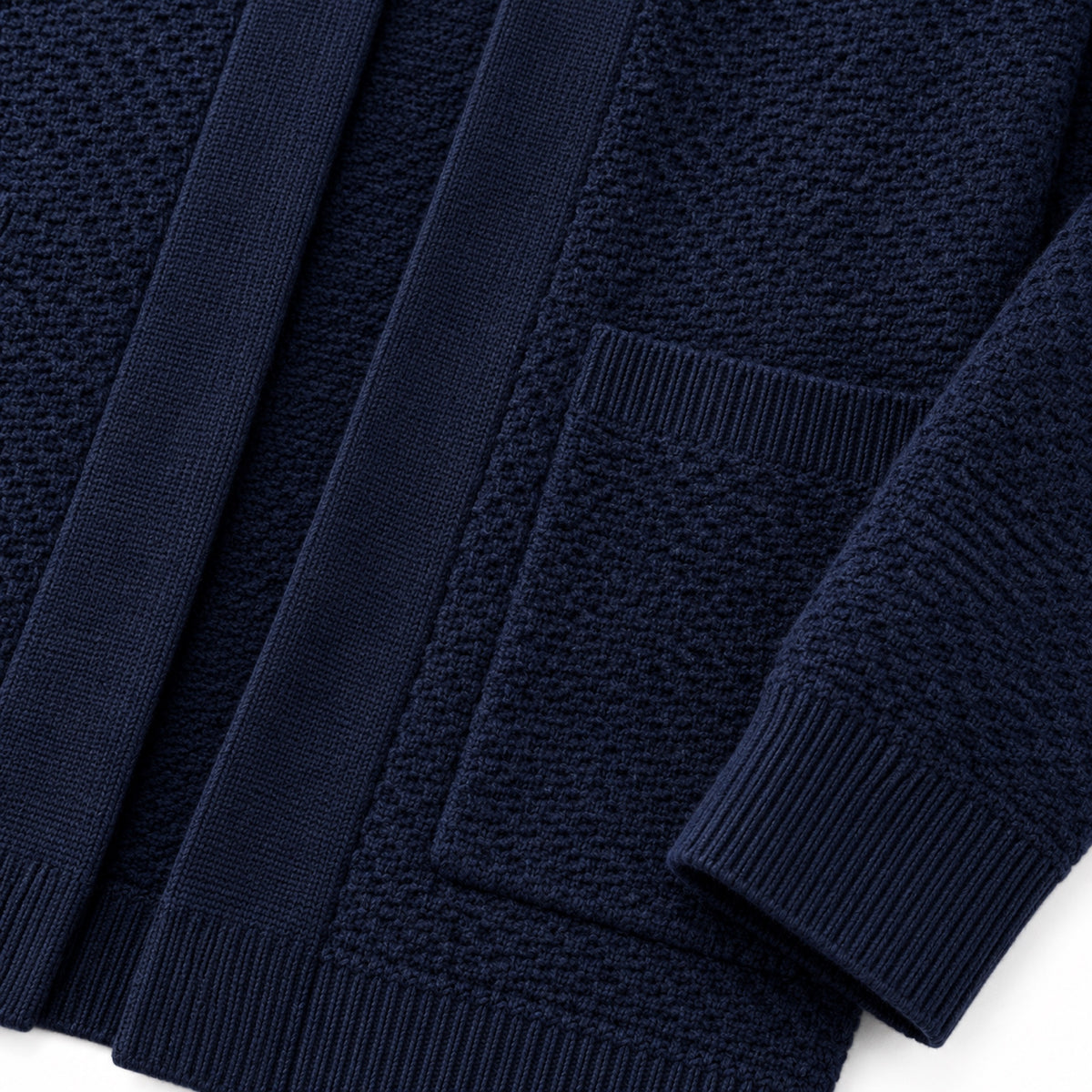 Men’s Textured Open-Front Cardigan Patch Pockets Relaxed Fit