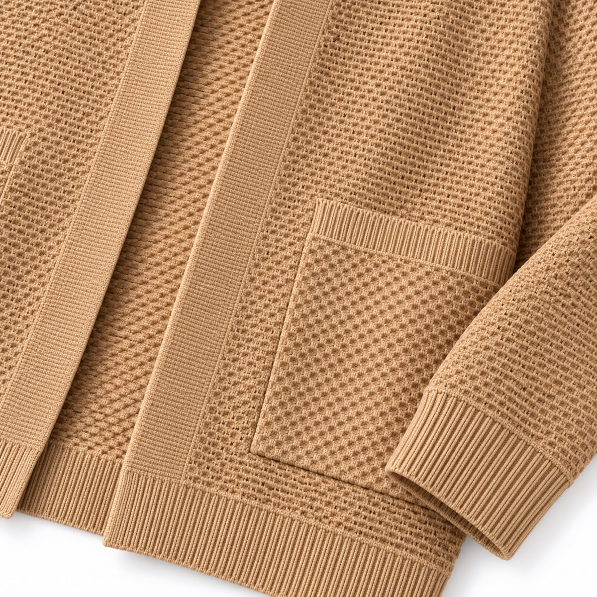 Men’s Textured Open-Front Cardigan Patch Pockets Relaxed Fit