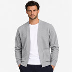 Men’s Textured Open-Front Cardigan Patch Pockets Relaxed Fit