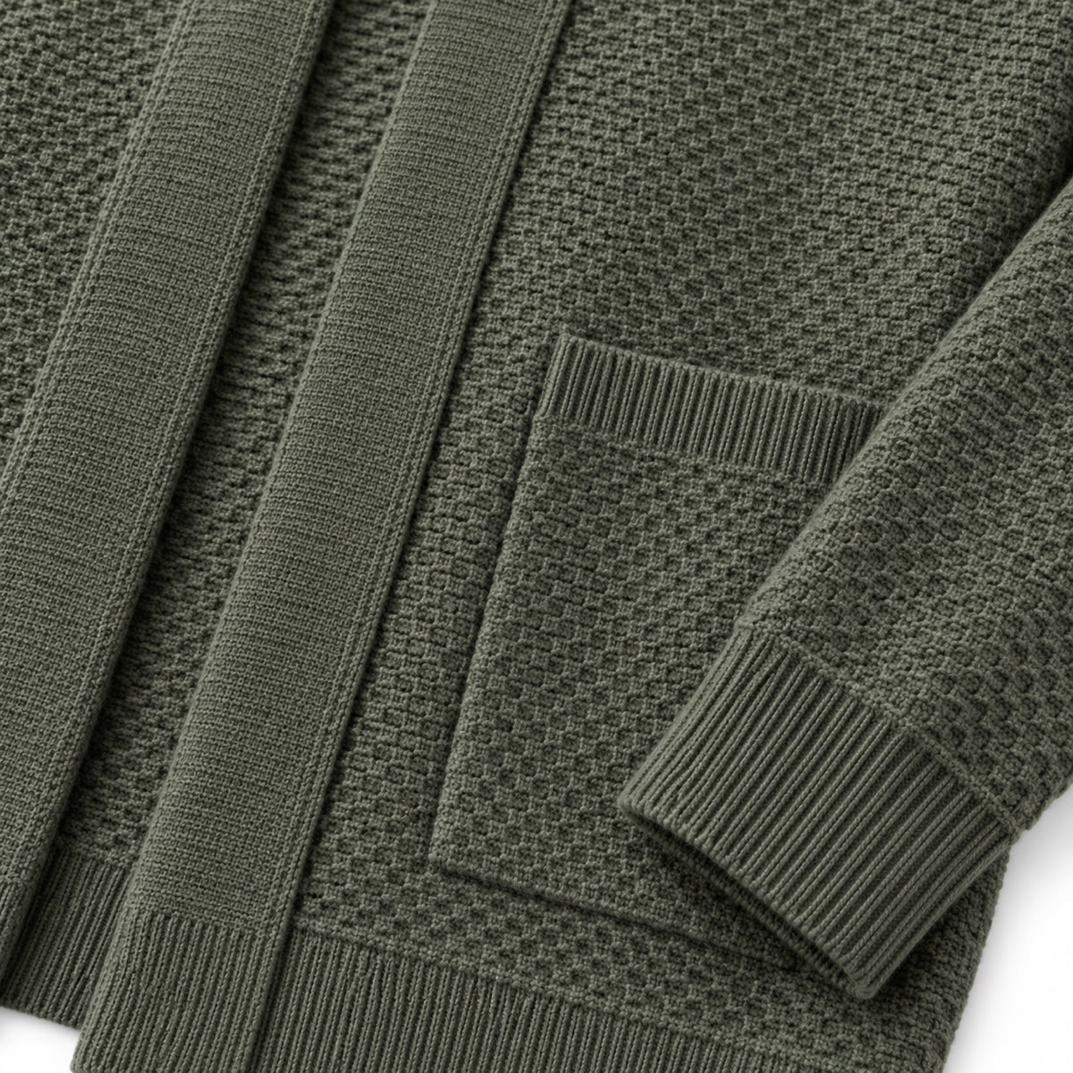 Men’s Textured Open-Front Cardigan Patch Pockets Relaxed Fit