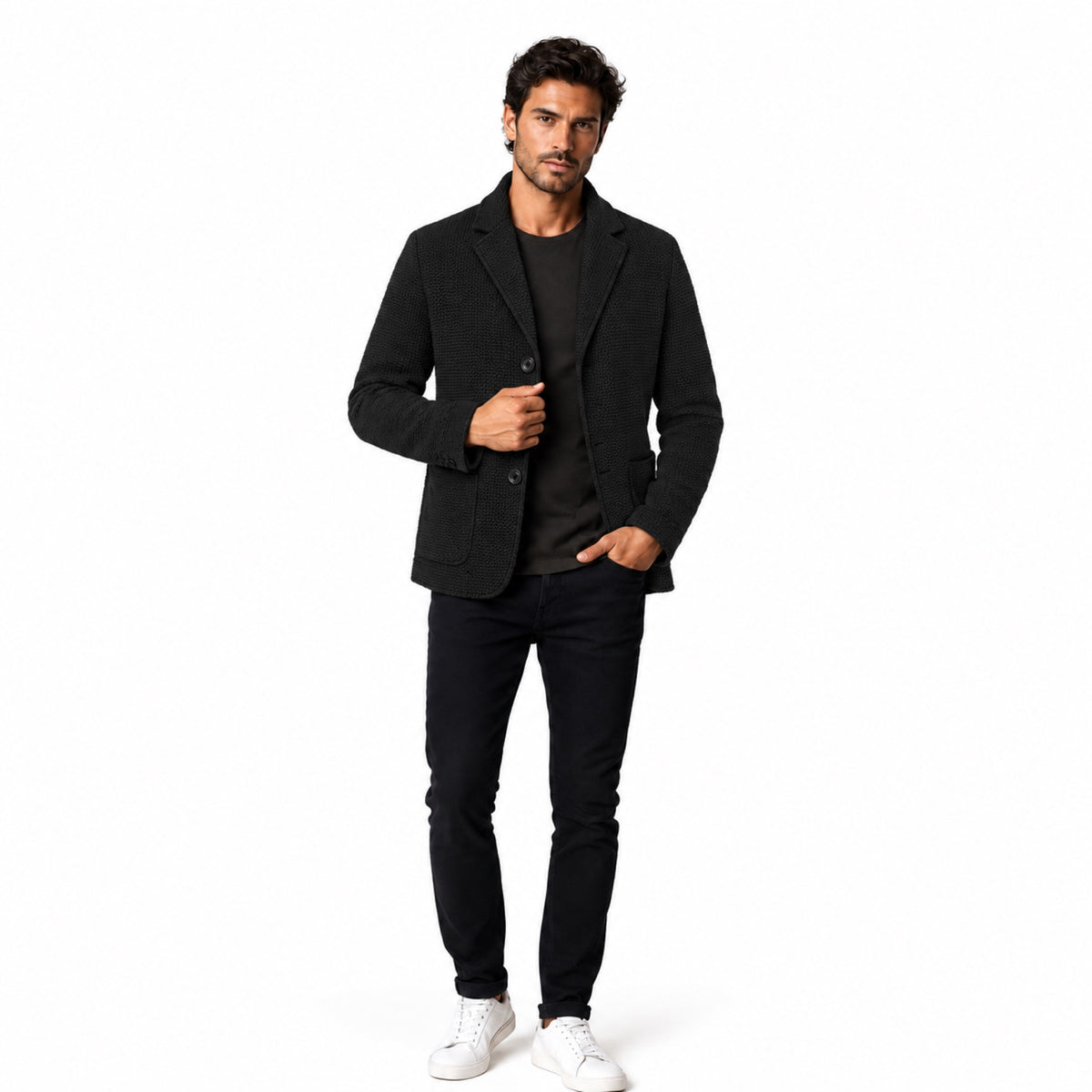Men’s Knitted Cardigan Blazer Textured Weave Notch Lapels
