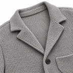 Men’s Textured Knitted Blazer Notched Lapels Button Front Relaxed Fit