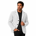 Men’s Textured Knitted Blazer Notched Lapels Button Front Relaxed Fit