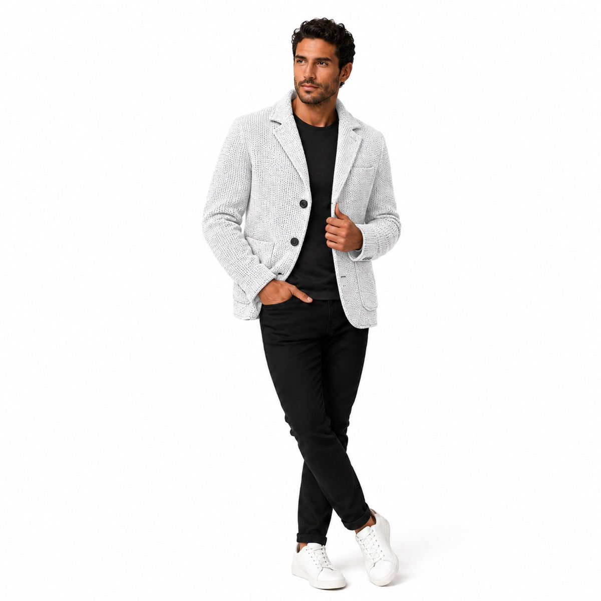 Men’s Knitted Cardigan Blazer Textured Weave Notch Lapels