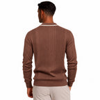 Men’s Vertical Rib Knitted Polo Jumper Contrast Trim Regular Fit