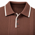 Men’s Vertical Rib Knitted Polo Jumper Contrast Trim Regular Fit