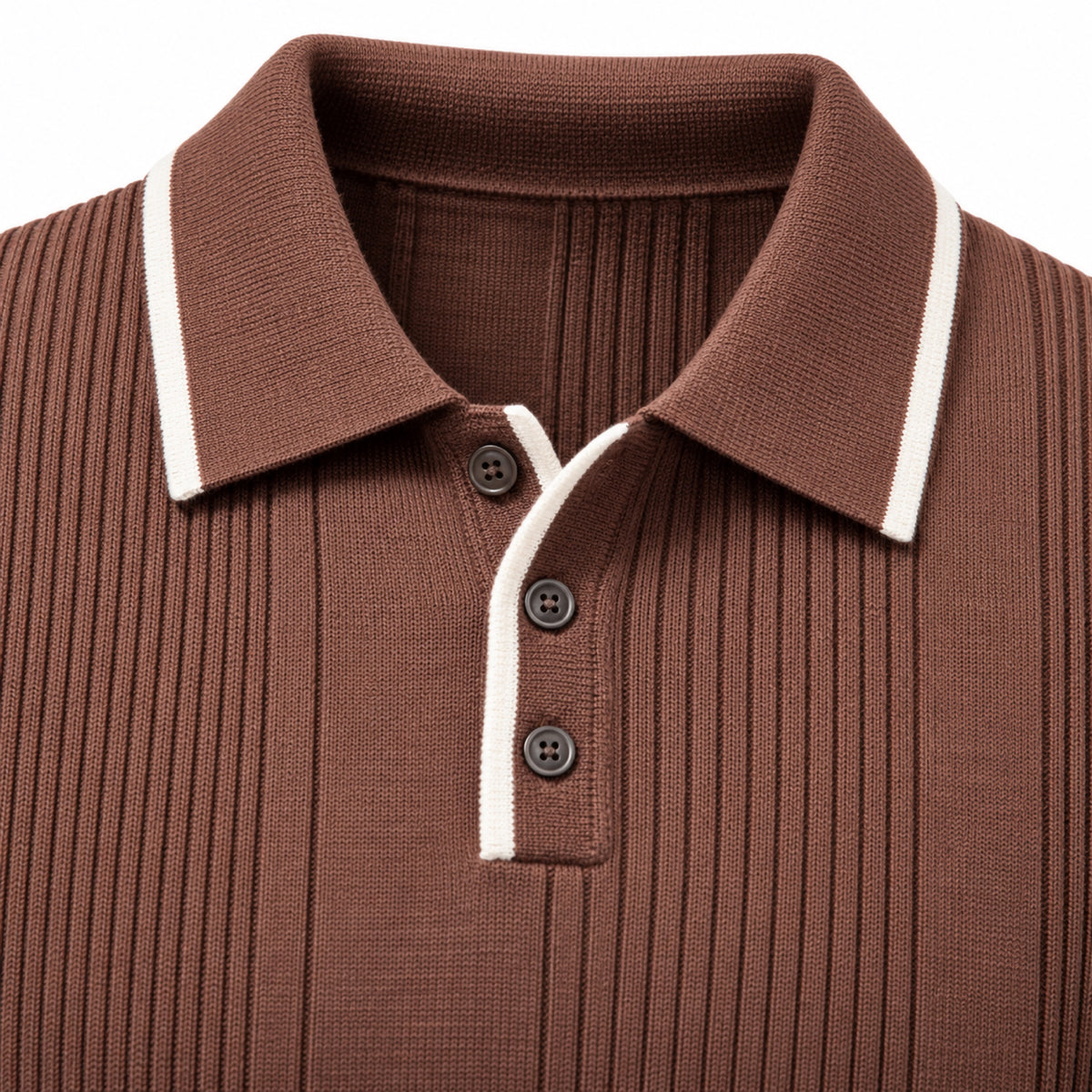 Men’s Vertical Rib Knitted Polo Jumper Contrast Trim Regular Fit