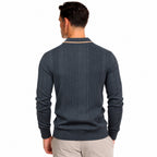 Men’s Vertical Rib Knitted Polo Jumper Contrast Trim Regular Fit