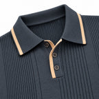 Men’s Vertical Rib Knitted Polo Jumper Contrast Trim Regular Fit