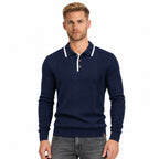 Men’s Vertical Rib Knitted Polo Jumper Contrast Trim Regular Fit