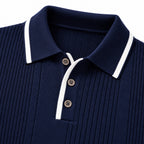 Men’s Vertical Rib Knitted Polo Jumper Contrast Trim Regular Fit