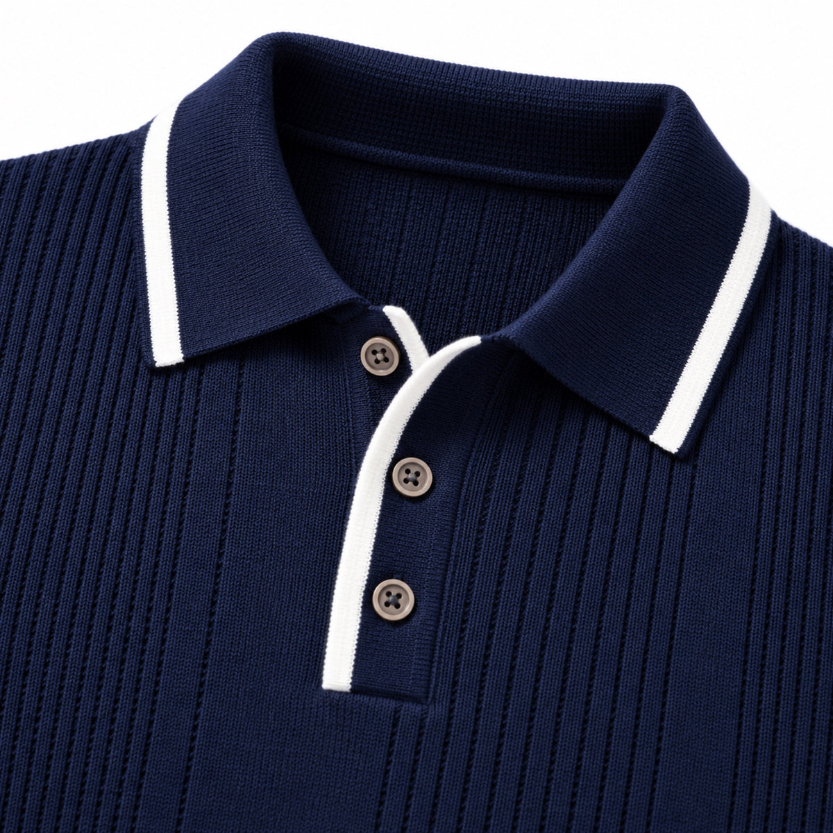 Men’s Vertical Rib Knitted Polo Jumper Contrast Trim Regular Fit