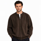 Men’s Brushed Knit Full-Zip Jumper Ribbed Collar Relaxed Fit