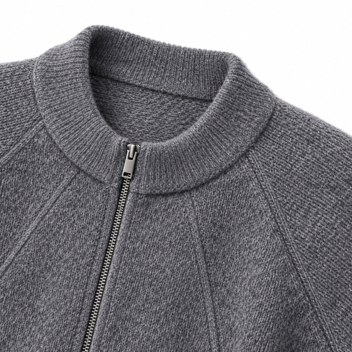 Men’s Brushed Knit Full-Zip Jumper Ribbed Collar Relaxed Fit