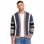 Men’s Striped Open-Front Knitted Cardigan Ribbed Trim Relaxed Fit