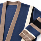 Men’s Striped Open-Front Knitted Cardigan Ribbed Trim Relaxed Fit