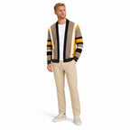 Men’s Striped Open-Front Knitted Cardigan Ribbed Trim Relaxed Fit