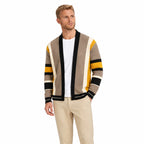 Men’s Striped Knit Cardigan Ribbed Trim