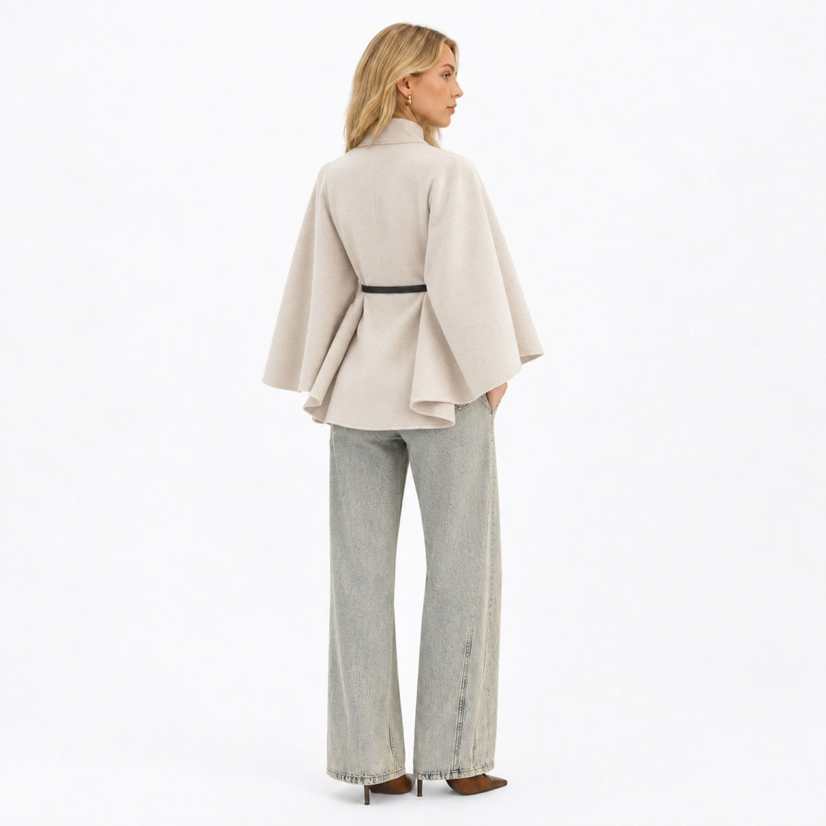 Women's cape coat - Apricot back view