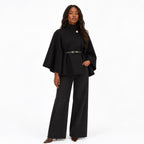 Women’s Cape Coat Funnel Neck Belted Waist Wide Sleeves