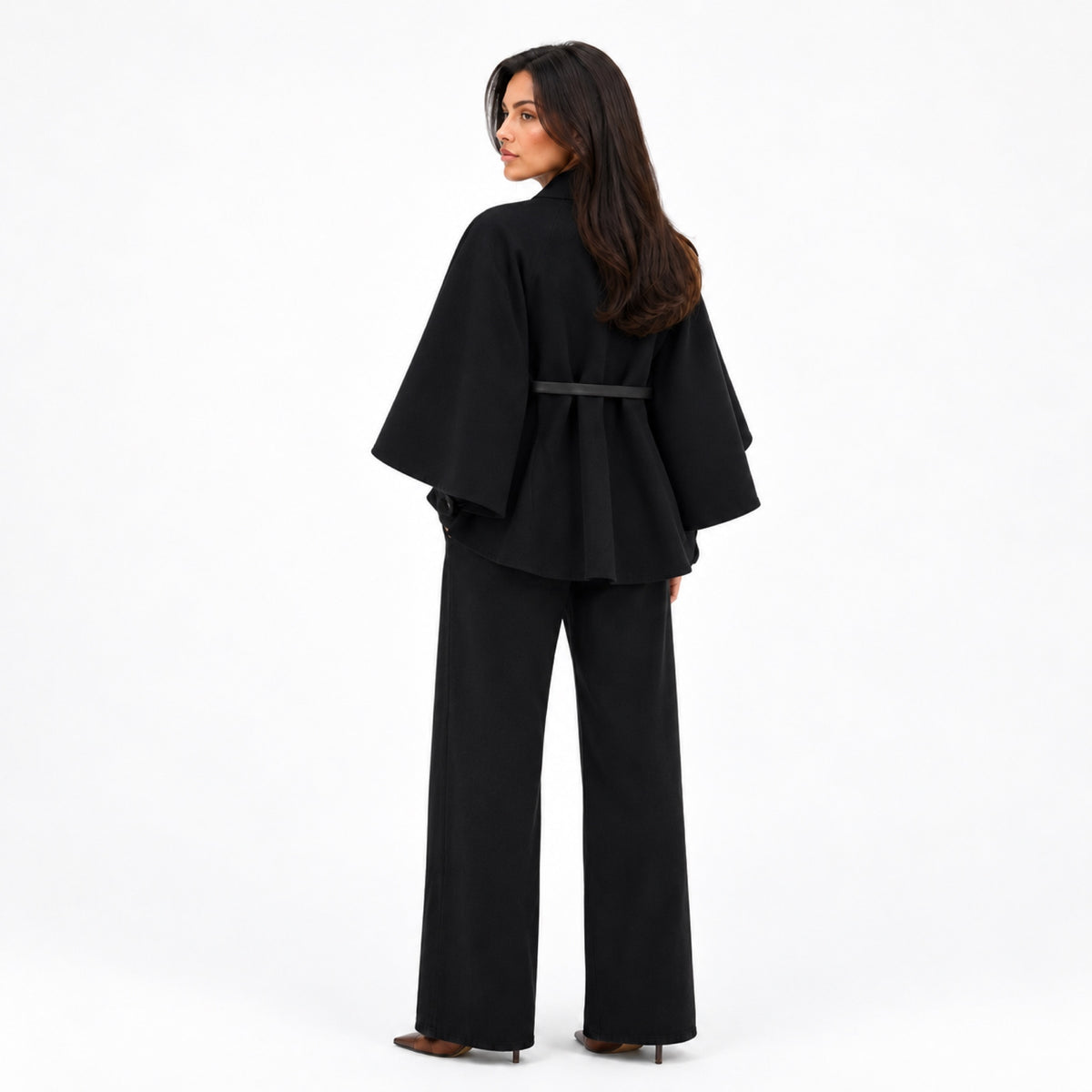 Women's cape coat - Black back view