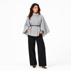 Women’s Cape Coat Funnel Neck Belted Waist Wide Sleeves