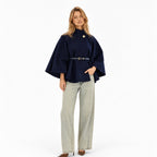 Women’s Cape Coat Funnel Neck Belted Waist Wide Sleeves