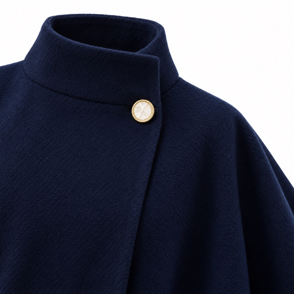 Women's cape coat - Navy Blue collar detail