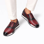 Men's brogue trainers - Burgundy on-feet detail