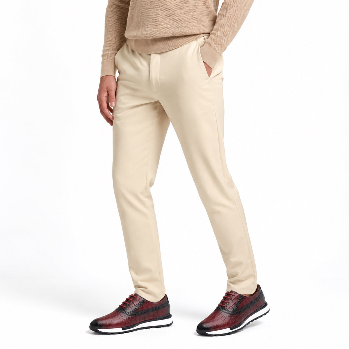 Men's brogue trainers - Burgundy model view