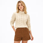 Women's cable-knit jumper - Apricot front view