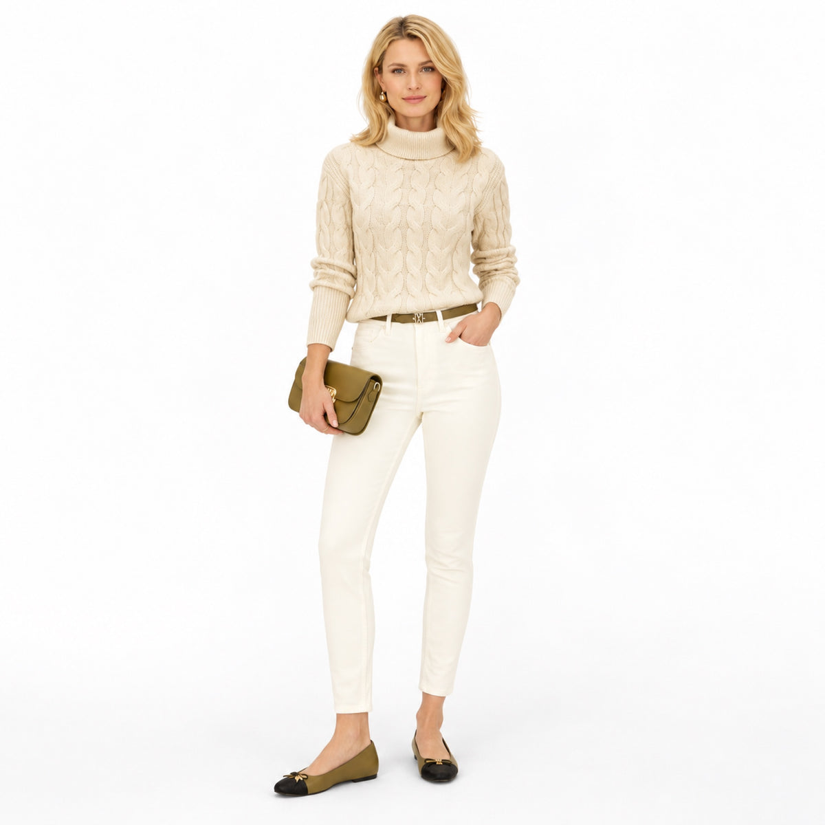 Women's cable-knit jumper - Apricot full view