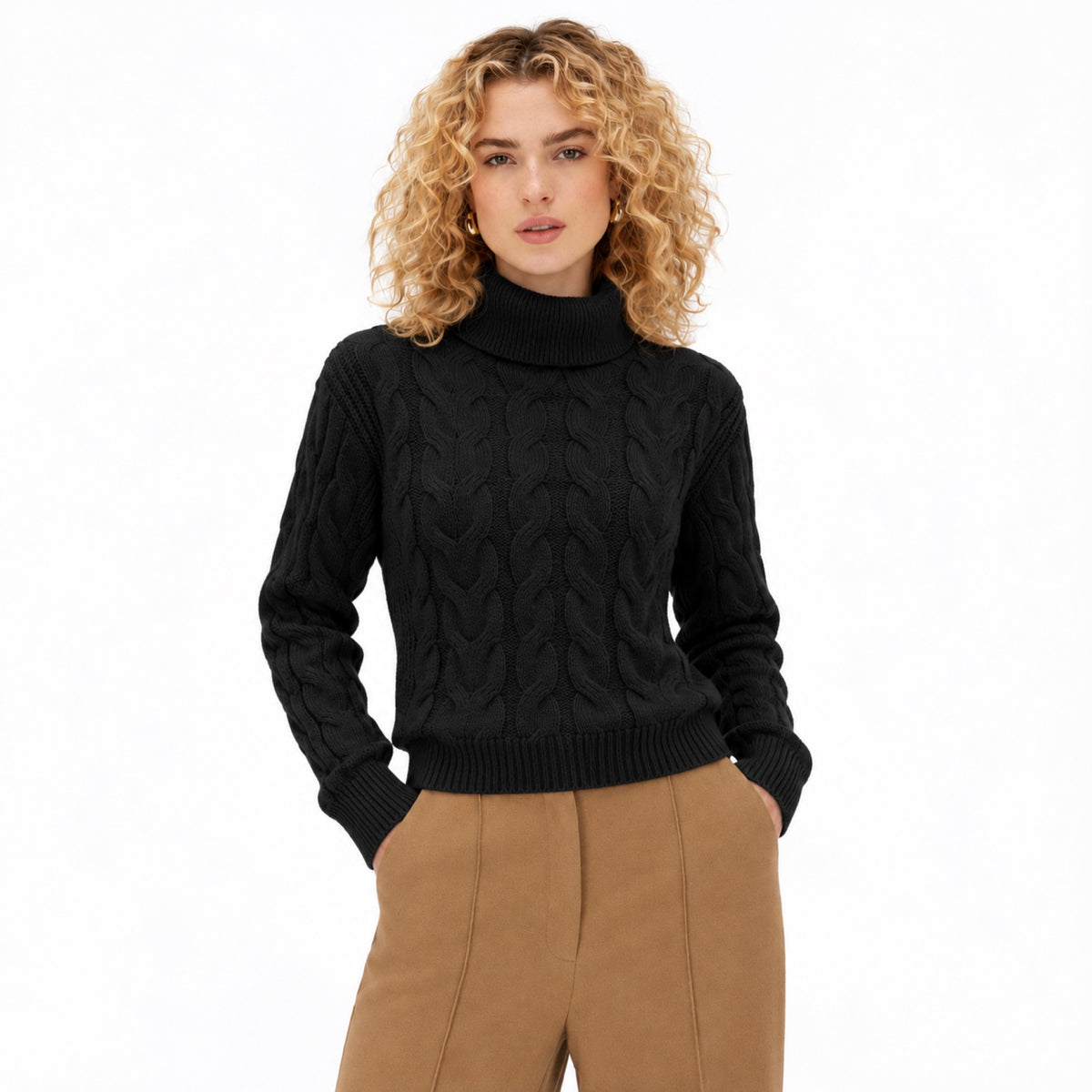 Women's cable-knit jumper - Black front view