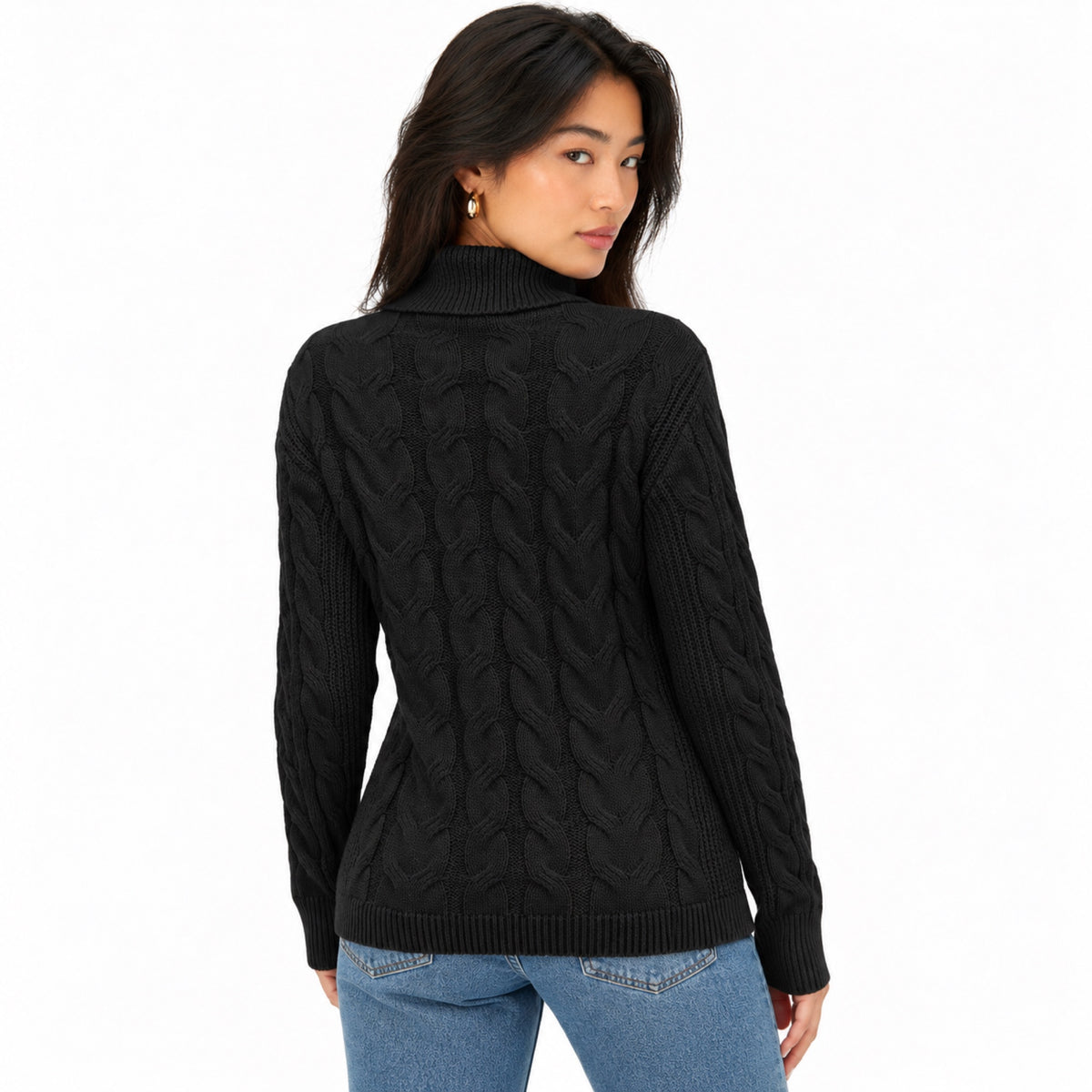 Women's cable-knit jumper - Black back view