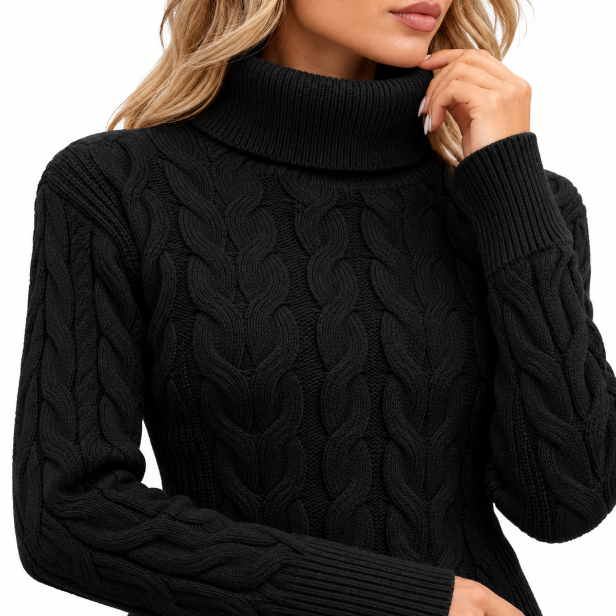 Women's cable-knit jumper - Black knit detail