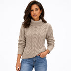 Women's cable-knit jumper - Khaki front view