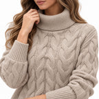 Women's cable-knit jumper - Khaki knit detail