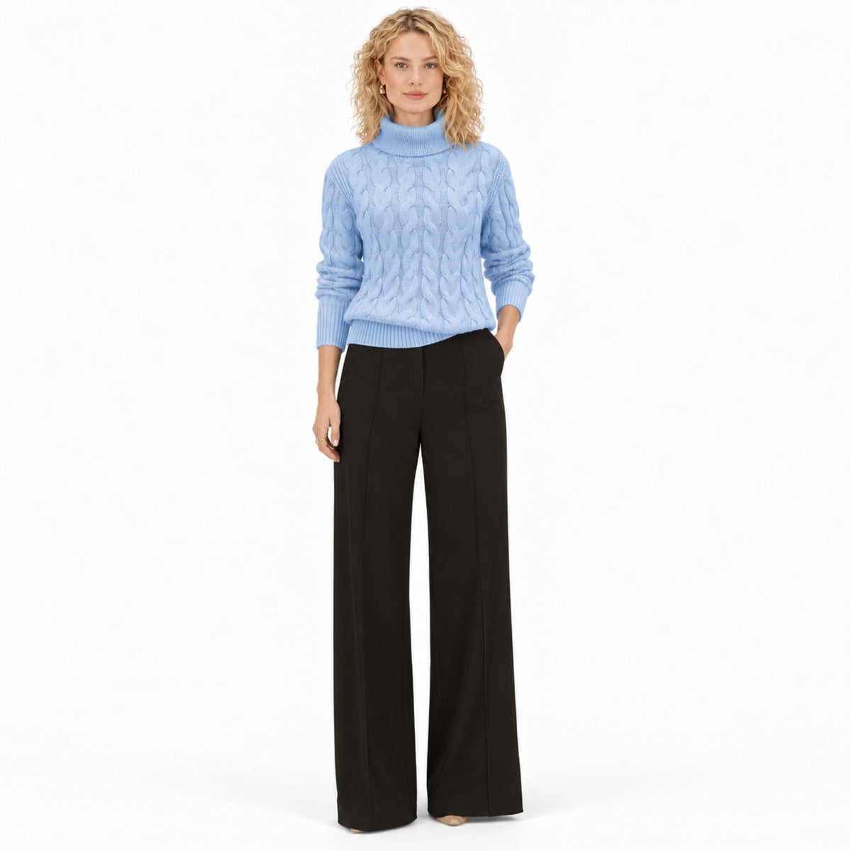 Women's cable-knit jumper - Sky Blue full view