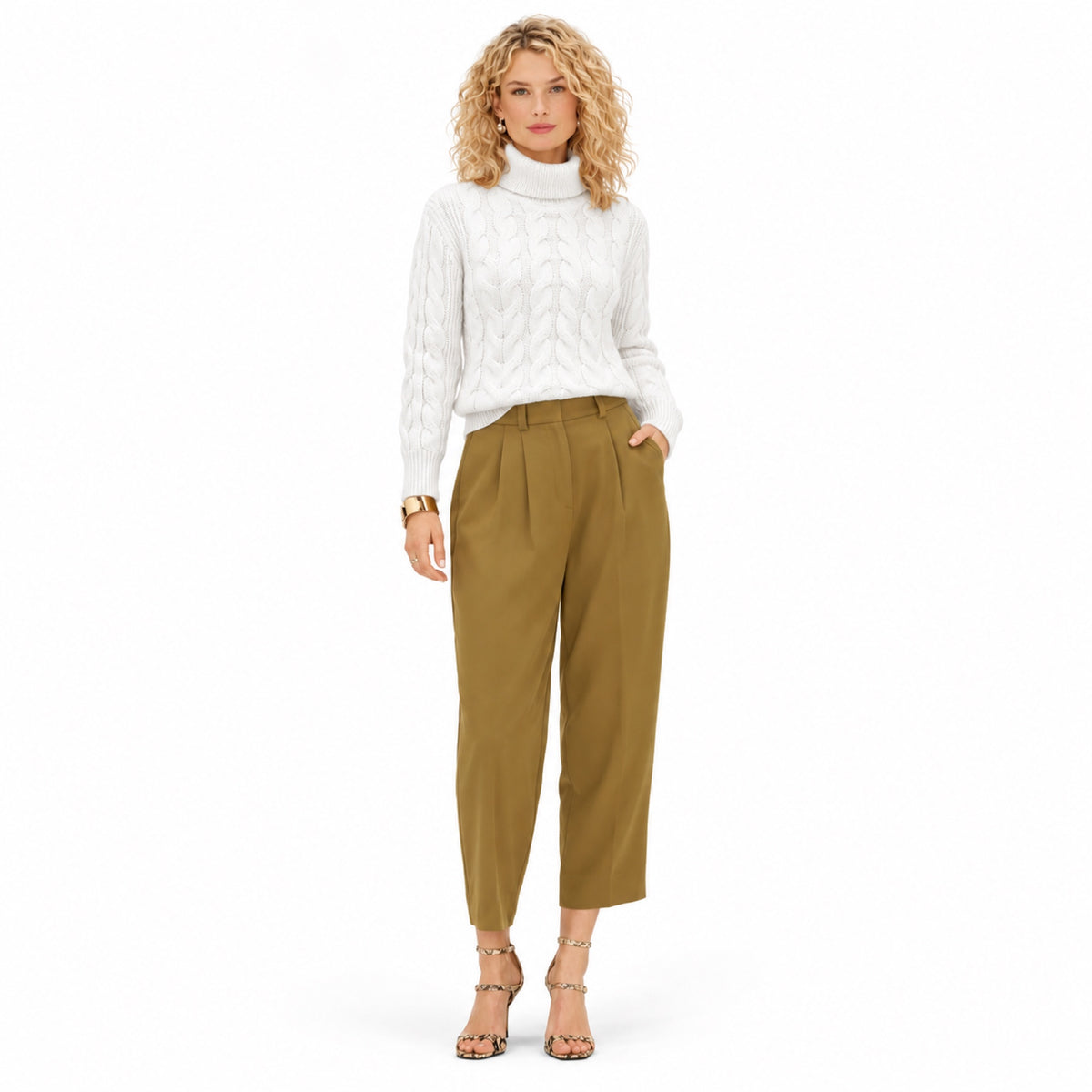 Women's cable-knit jumper - White full view