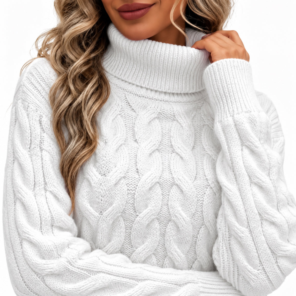 Women's cable-knit jumper - White knit detail