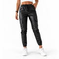Women's coated cargo joggers - Black front view