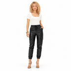 Women's coated cargo joggers - Black full view