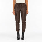 Women's coated cargo joggers - Brown front view