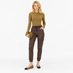 Women's coated cargo joggers - Brown full view