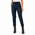 Women's coated cargo joggers - Dark Blue front view