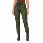 Women's coated cargo joggers - Green front view