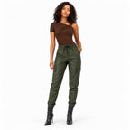 Women's coated cargo joggers - Green full view