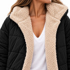 Women's teddy-lined quilted coat - Black lining detail